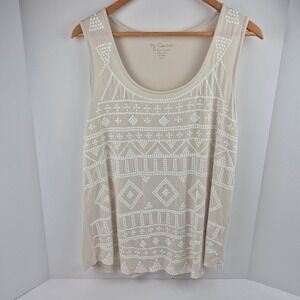 By Chico's Sequin Tank Top Women's 2 Cream Sleeveless Boho Embellished